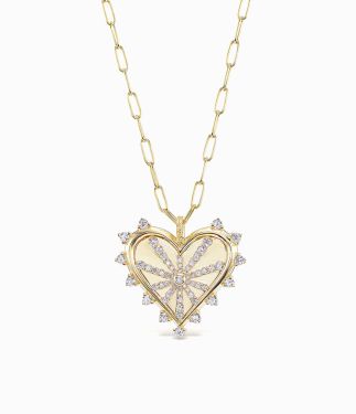 Agape 14K Yellow Gold Small Spiked Pave Heart Necklace