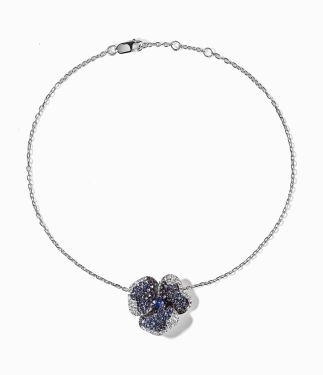 Bloom Small Flower in 18K White Gold and Blue Sapphires Bracelet