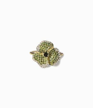 Bloom Small Flower in 18K Yellow Gold and Green Diamonds Ring