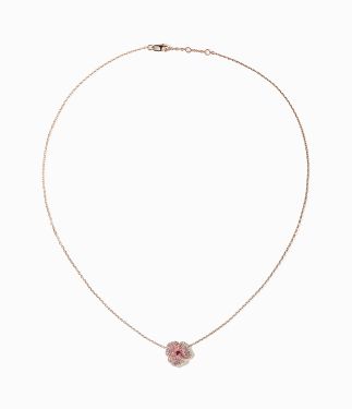 Bloom Small Flower in 18K Rose Gold and Light Pink Sapphires Necklace