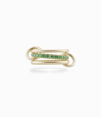 Petunia 18K Yellow Gold and Emerald Band with Two Gold Connectors Ring