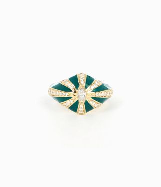 Lila 18K Yellow Gold and Diamond with Green Enamel Ring