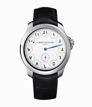 Upside Down Platinum Wrist Watch with Arabic Numerals