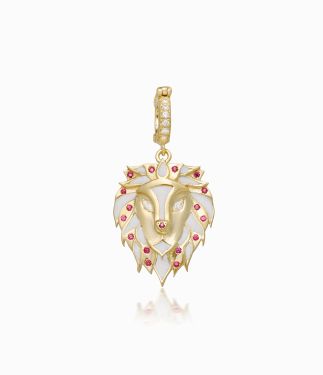 Lion 18K Yellow Gold with Diamond and Ruby Stone Pendant