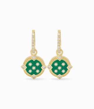 The Universe 18K Yellow Gold with Light Green Enamel Earrings
