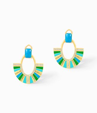 Siwa Blue Chamarré in Yellow Gold and Blue & Green Enamel Earrings