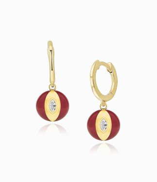 Terra Nova 18K Yellow Gold and Diamond with Red Enamel Earrings