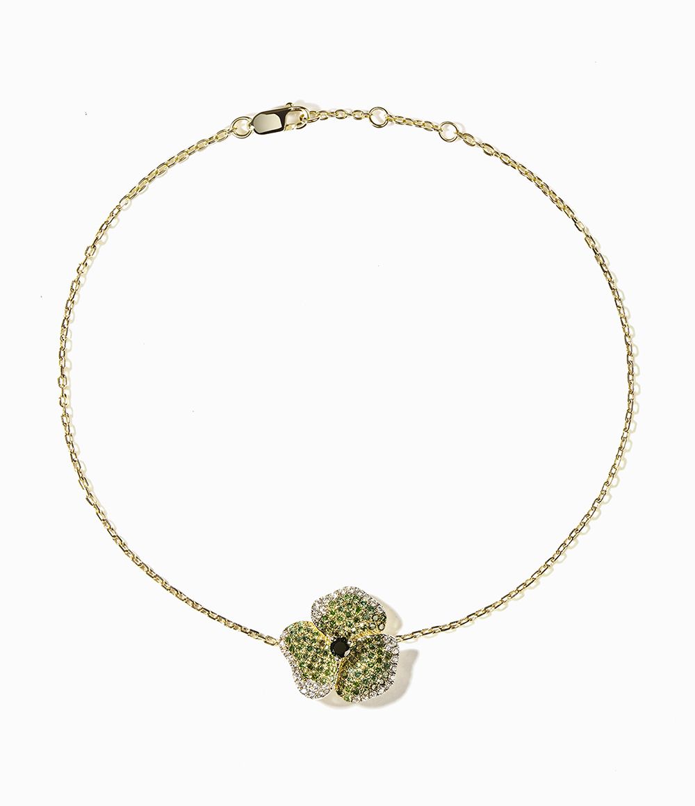 Bloom Small Flower in 18K Yellow Gold and Green Diamonds Bracelet
