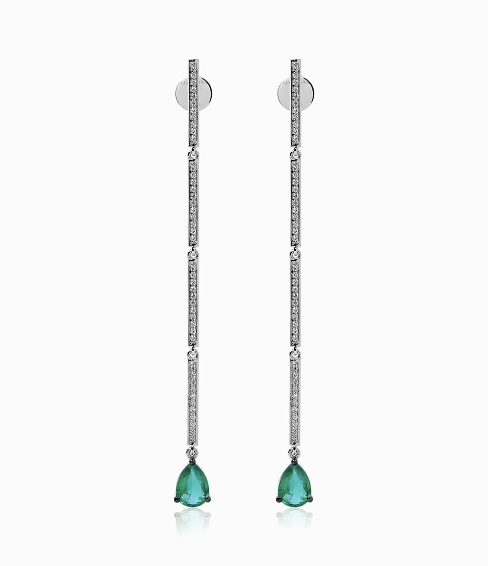 Linette in 18K Black Gold And Emerald Pear-Shaped Long Earrings